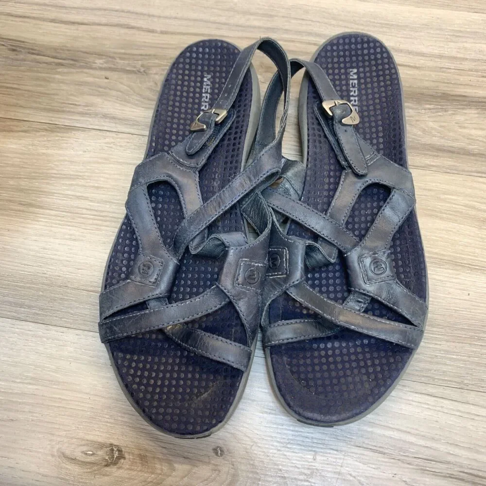 Womens Size 9 Merrell Agave Navy Leather Sandals Strappy Slingback Ankle Outdoor - Picture 6 of 11